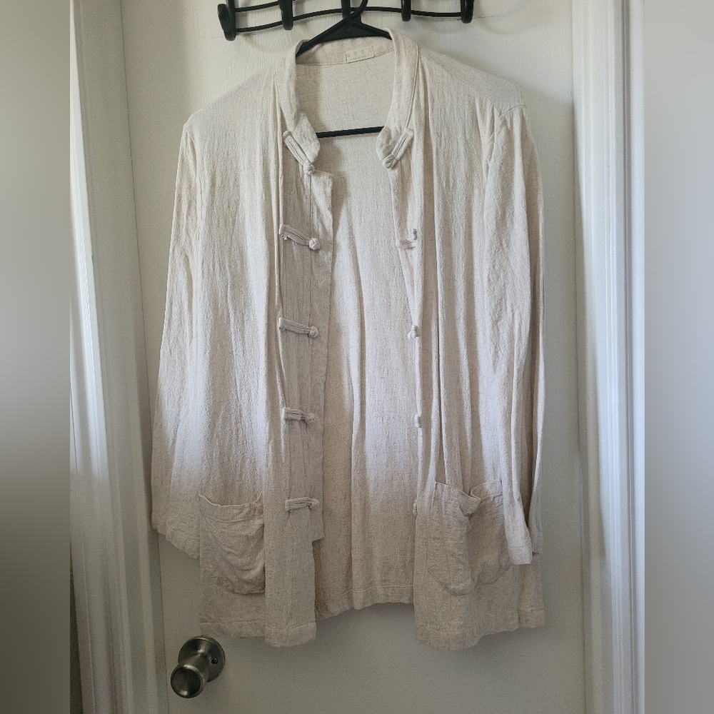 Beige Linen Short Robe